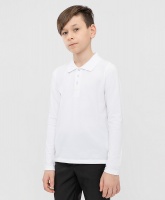 Футболка-поло с длинным рукавом белая Button Blue, школьная форма для мальчиков  фото, kupilegko.ru